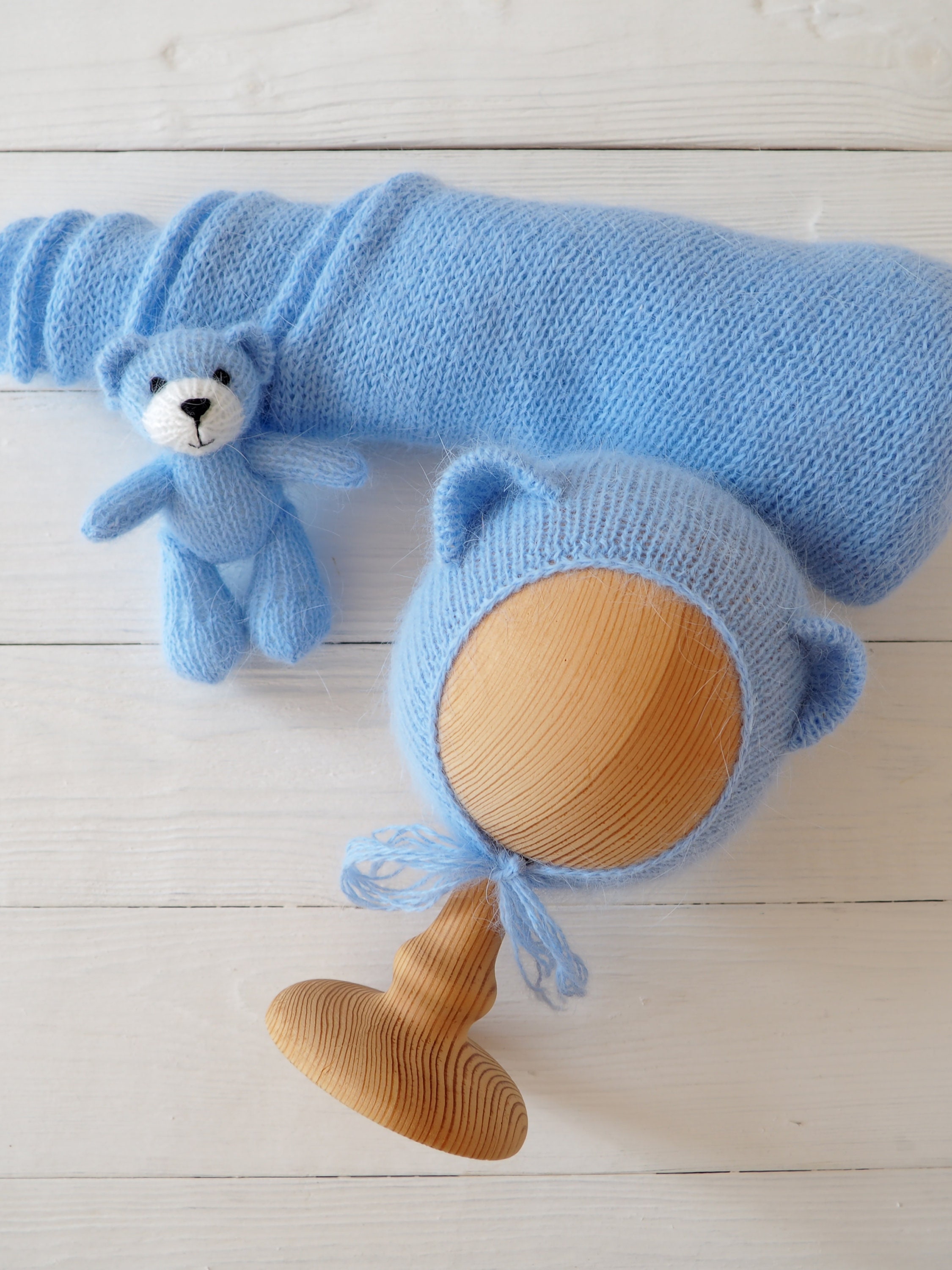 Newborn photo prop set teddy bear matching wrap. Etsy