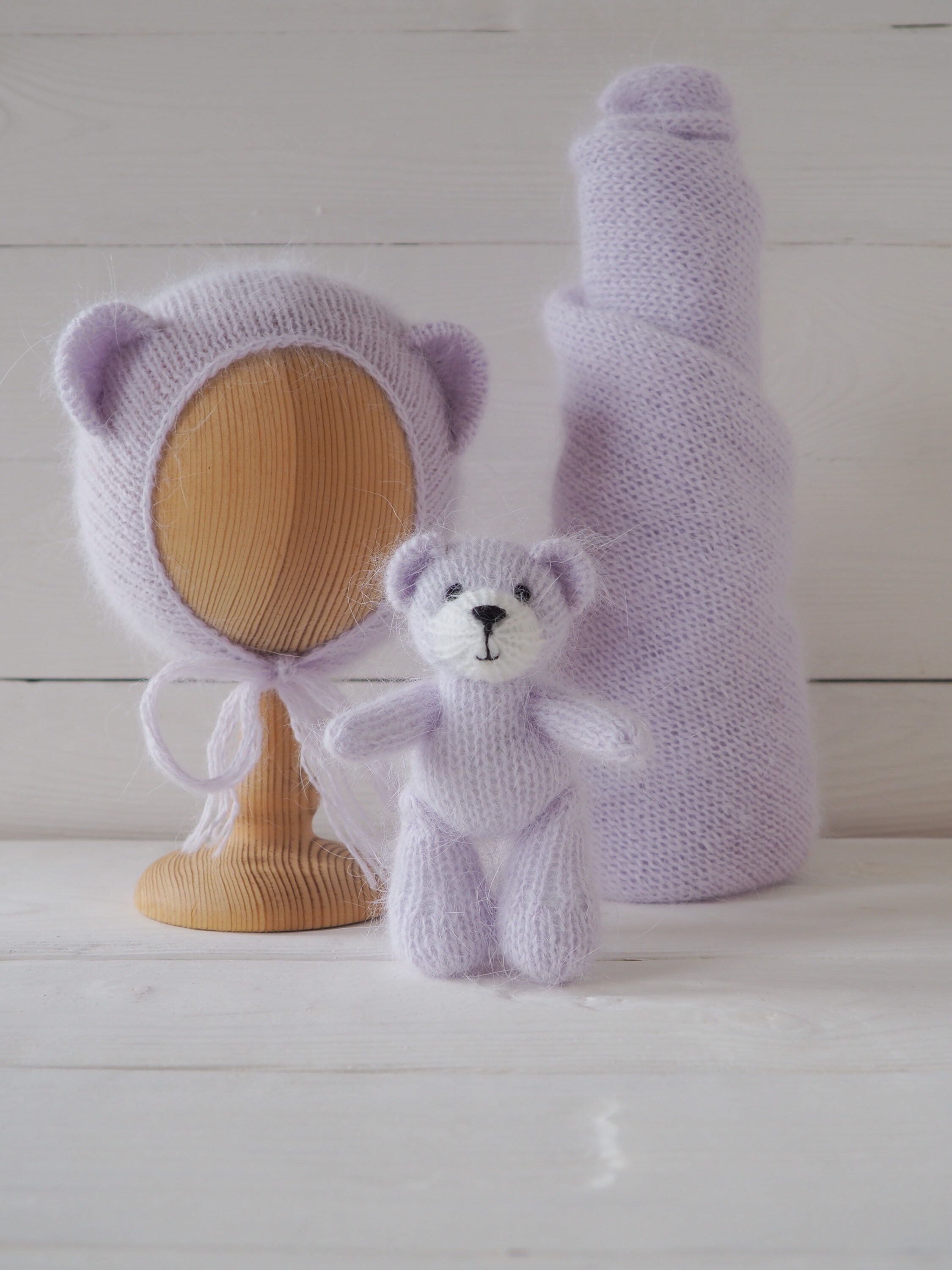 Newborn photo prop set teddy bear matching wrap. Etsy