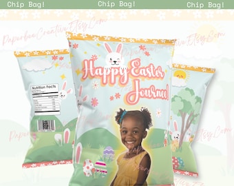 Personalisierte Frohe Ostern Chip Tasche. Bearbeitbarer digitaler Download. Anpassbarer Korbfüller. Chip Tüten Vorlage für Bastler.