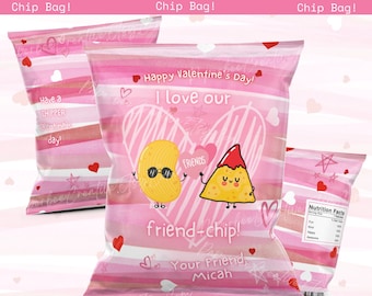 Anpassbare Valentinstag Chip Bag Vorlage | Digitaler Download für Kinder Gastgeschenke