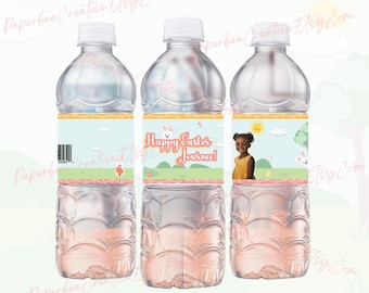 Personalisierbar Happy Easter Wasserflaschen-Etikett. Bearbeitbare Ostervorlage. Personalisierbar Osterkorb Stuffer. Crafter Wasserflasche Vorlage.