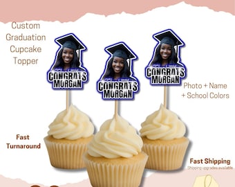Custom Graduation Cupcake Toppers 2024 Personalized Photo or School-Themed Party Decor Die Cut Dessert Table Decorations