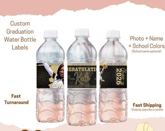 Custom Graduation Water Bottle Labels | Waterproof Peel-and-stick bottle wraps | Self-adhesive party favors | Ready-to-use | Class of 2026