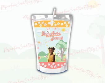 Personalisiertes Happy Easter Juice Label. Bearbeitbare Ostervorlage. Personalisierbar Osterkorb Stuffer. Crafter Kid Juice Beutel Vorlage.