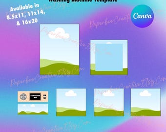 Waschmaschine Vorlage. Canva Bearbeitbare Waschmaschine. Leinwandrahmen. Ostern-Geburtstag-Waschmaschine. Waschmaschine. Benutzerdefinierte Vorlage.
