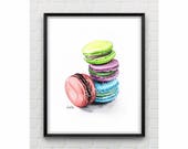 Macarons art print, dessert art, food print