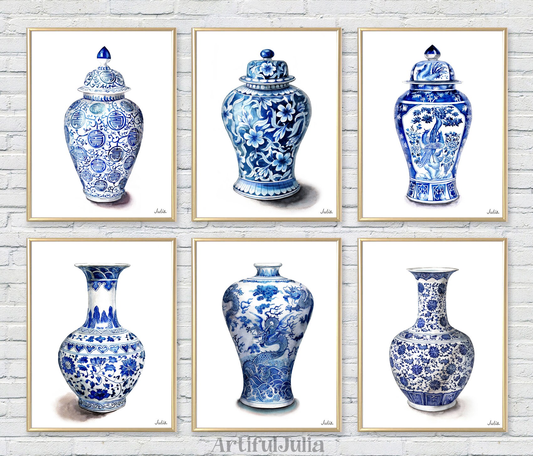 Blue vases art print of my original watercolor painting Etsy