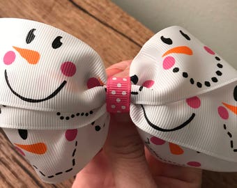 Adorable snow man face hairbow