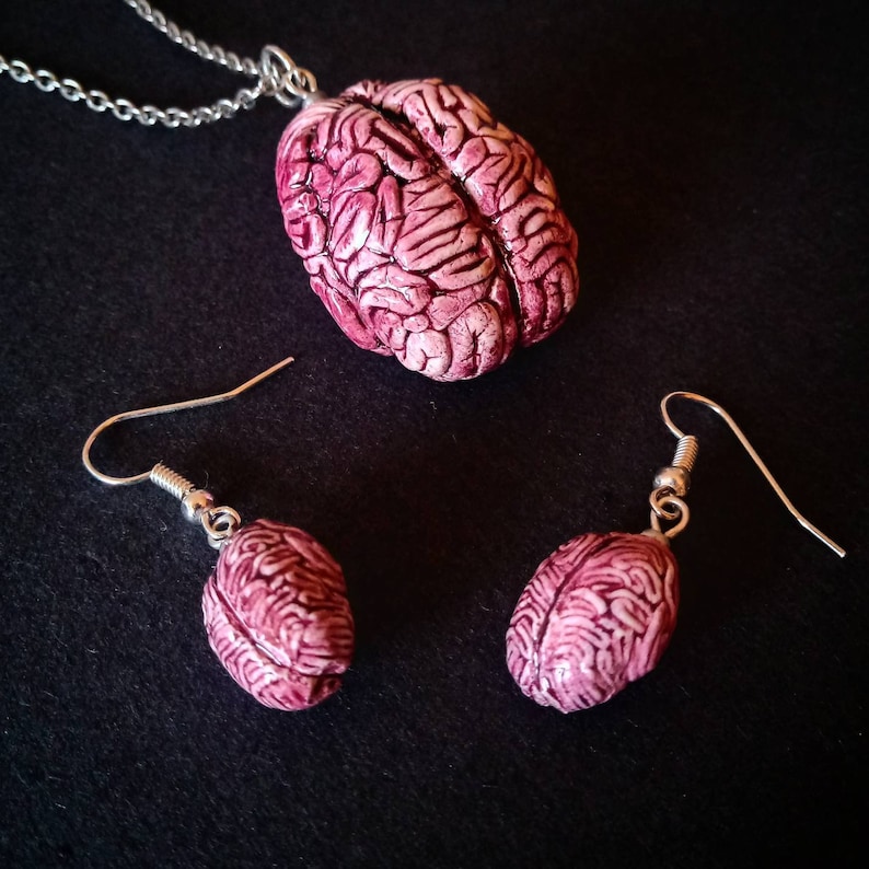 anatomical brain earrings creepy jewellery Pendant Set
