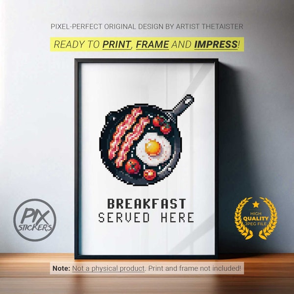 Bacon and Eggs Digital Art Print - Breakfast Food, Morning Meal, Kitchen Decor, Classic Diner, Home Cafe, Comfort Food, Cooking Love