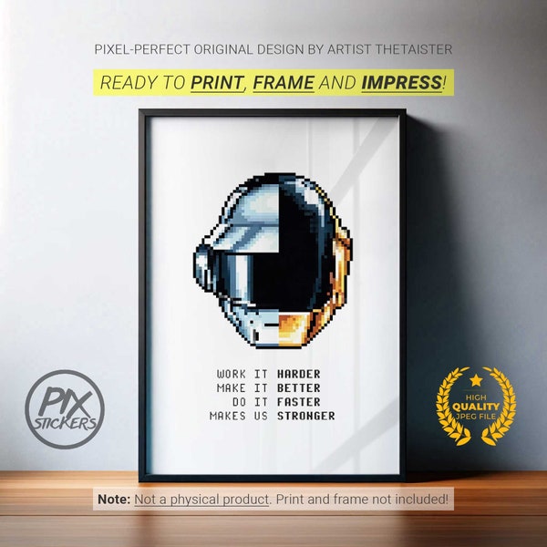 Daft Punk Digital Art Print (v2) - Electronic Music Legends, French Duo, EDM Icons, Robot Helmets, Music Memorabilia, Pop Culture Art