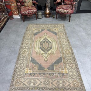 Deco Anatolian Rug, Oushak Rug, Distressed Rug, Vintage Rug, Traditional Rug, 134x233cm / 4.3x7.6ft, Area Rug, Oriental Vintage Area Rug
