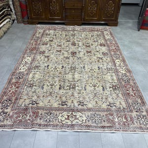Anatolian Large Rug Pastel Oushak Rug, Turkish Oversized Rug, Turkish Farmhouse Decor Vintage Rug,Dining Room Rug,6.7x10.3ft,Area Decor Rug,