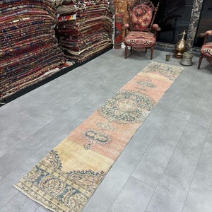 Turkish Runner Rug, Runner Rug,Brown Faded Runner Rug,Traditional Runner Rug,Muted Color Runner Rug,Kitchen Runner Rug,65x327cm / 2.1x10.7ft
