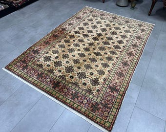 Boho Rug,Farmhouse Rug,Turkish Carpet Rug,Antique Oushak Rug,Turkey Rug,Bedroom Rug,122x169cm/4x5.5ft,Hallway Rug,Authentic Decor Wool Rug