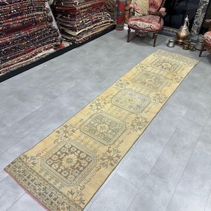 Minimalist Runner Rug, Brown Antique Runner Rug,Brown Runner Rug, 78x324 cm / 2.5x10.6 ft, Oriental Rug, Hallway Rug, Bohemian handmade