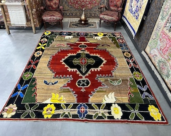 Traditional NEW Oushak Pattern Rug, Turkish Handmade Rug, Authentic Anatolian Wool Carpet, Large New Oushak Rug, 246x298cm/8x9.7ft