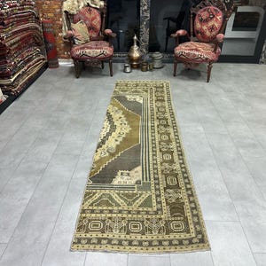 Turkish Runner Rug, Runner Rug, Brown Faded Runner Rug,Traditional Runner Rug,Muted Color Runner Rug,Kitchen Runner Rug,82x272cm / 2.6x8.9ft