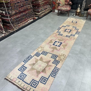 Turkish Runner Rug, Runner Rug, Beige Faded Runner Rug,Traditional Runner Rug,Muted Color Runner Rug,Kitchen Runner Rug,86x387cm/ 2.8x12.6ft