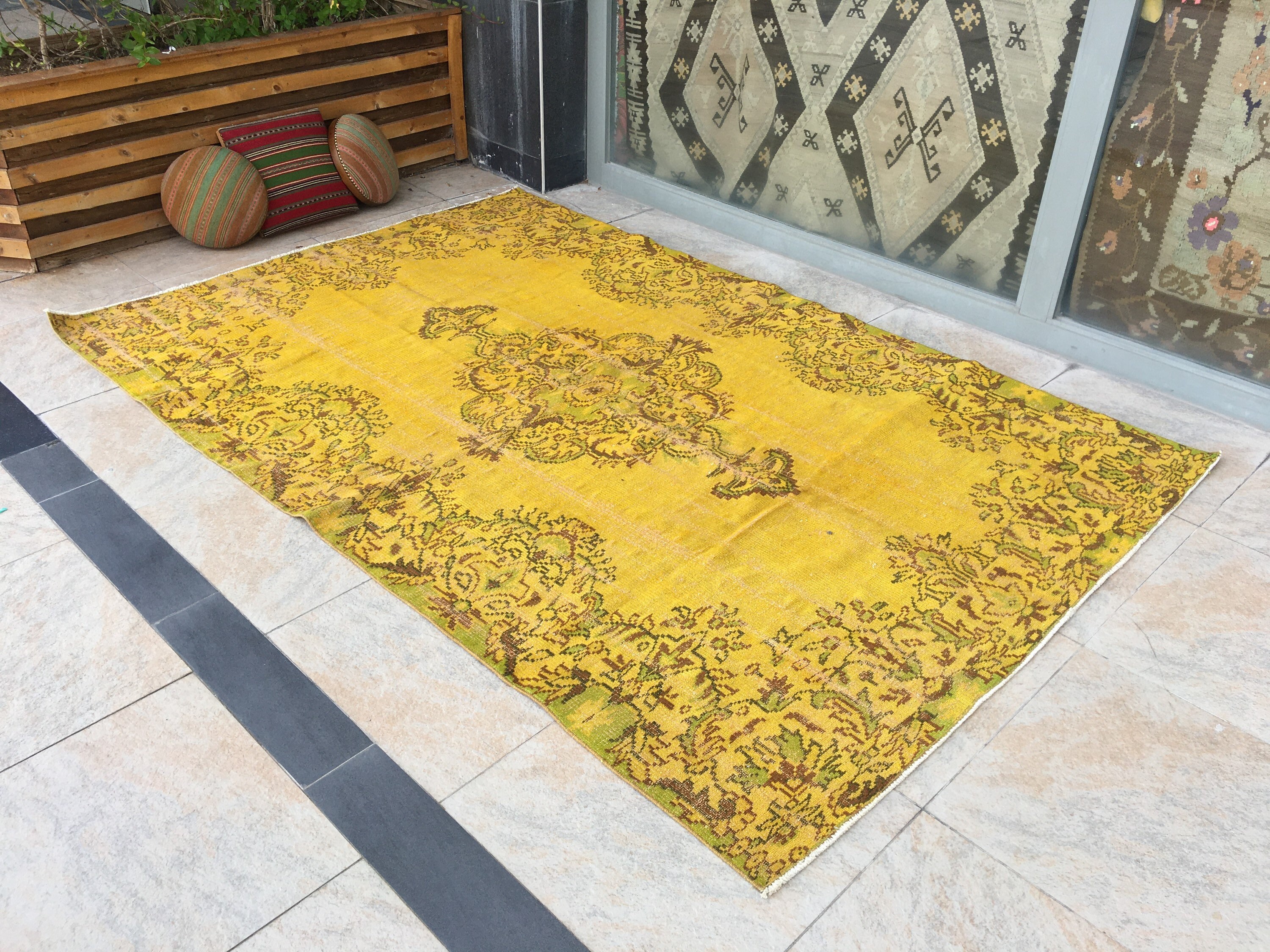 Yellow Rug Yellow Overdyed Rug Yellow Turkish Rug Etsy