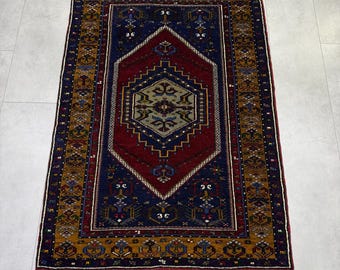 Handmade Turkish Wool Rug,Turkish Yahyalı Rug,Bohemian Rug,Wool Rug,Traditional Rug,Vintage Turkish Wool Rug,Hand Knotted Rug3.1x4.4ft