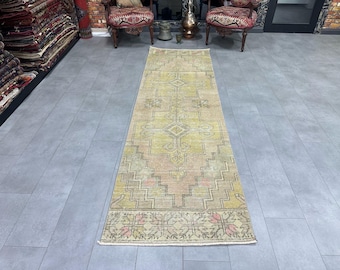 ヴィンテージ　トルコ製ランナーラグ ハンドメイドウールのトルコ製ランナーラグ：ヴィンテージニュートラル