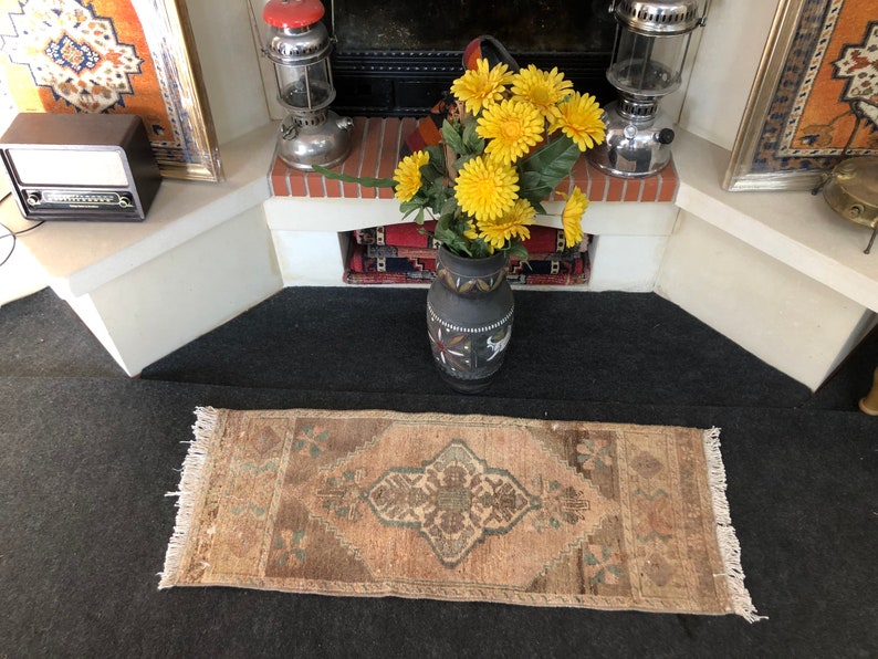 Small Handmade Rug 1.3x3.2ft Door Mat Rug Small Entry Rug Small Oriental Rug Small Turkish Rug, Small Vintage Rug Small Bathroom Rug