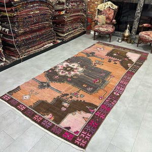 Runner Anatolian Minimalist Vintage Rug, tappeto turco, tappeto Ushak Kars in lana, 157 x 345 cm / 5,1x11,3 piedi, tappeto orientale intrecciato, runner fatto a mano
