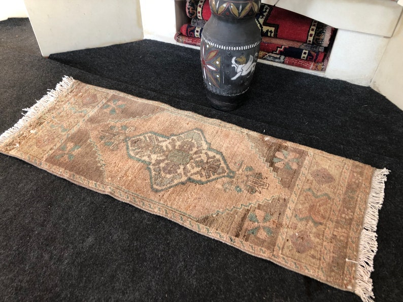 Small Handmade Rug 1.3x3.2ft Door Mat Rug Small Entry Rug Small Oriental Rug Small Turkish Rug, Small Vintage Rug Small Bathroom Rug
