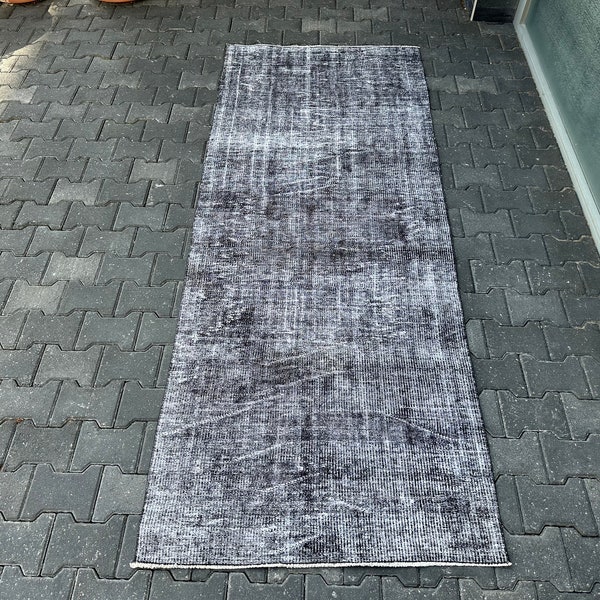 Black Overdyed Rug*Black Turkish Vintage Rug,Black Turkish Oushak Rug,Black Overdyed Runner Rug,Lana hecha a mano Black Rug,Black Kitchen Runner