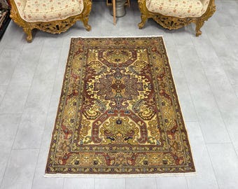 Wool Ushak Rug,122x169cm/4x5.5ft, Oriental Woven Rug, Traditional Rug, Boho Rug, Bohemian Rug, Nomadic Rug, Antique Vintage Rug, Old Rug