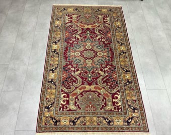 Floral Rug, Vintage Rug, Turkish Rug, Wool Ushak Beige Red Rug,115x189cm/3.7x6.2ft, Oriental Red Woven Rug,Turkish Red Brown Floral Carpet