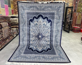 Bamboo Silk Rug,Turkish Rug,Large Silk Rug,Traditional Carpet,Living Room Rug,6.6x9.9ft,Silk Rug,Unique Silk Rug,High Quality Rug,Blue Rug
