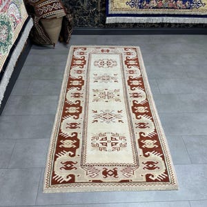 Red Mils Decor Rug, Oushak Rug, Anatolian Rug, Vintage Rug, Traditional Rug, 90x178cm / 2.9x5.8ft, Area Rug, Oriental Vintage Rug, Boho Rug