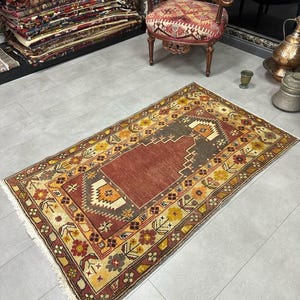 Red Bohemian Anatolian Rug, Vintage Rug, Traditional Rug, 94x157cm / 3x5.1ft, Area Rug, Oriental Vintage Rug, Turkish Rug, Turkish Carpet