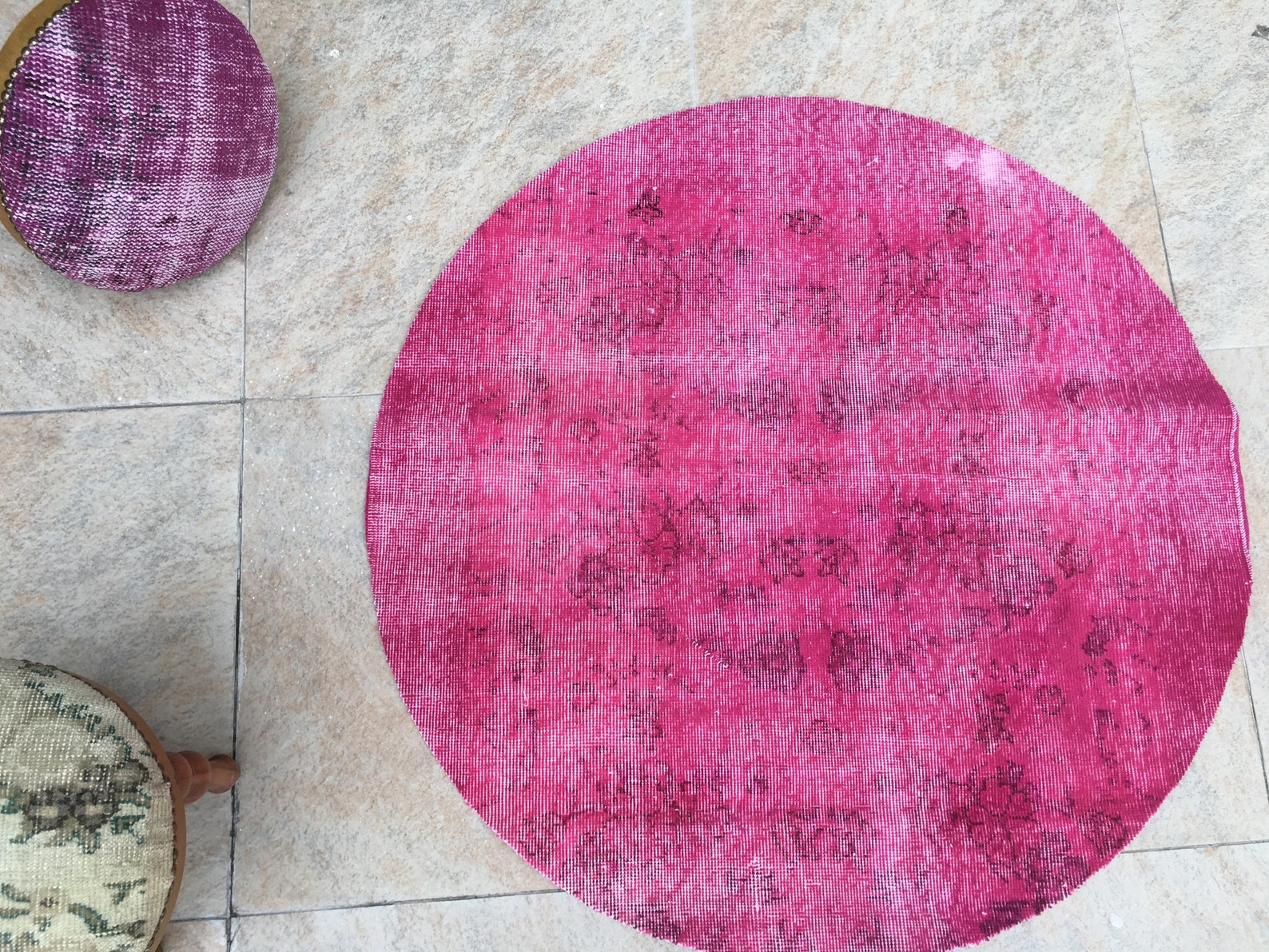 Pink Round Rug Small Turkish Rug Small Oriental Rug Etsy