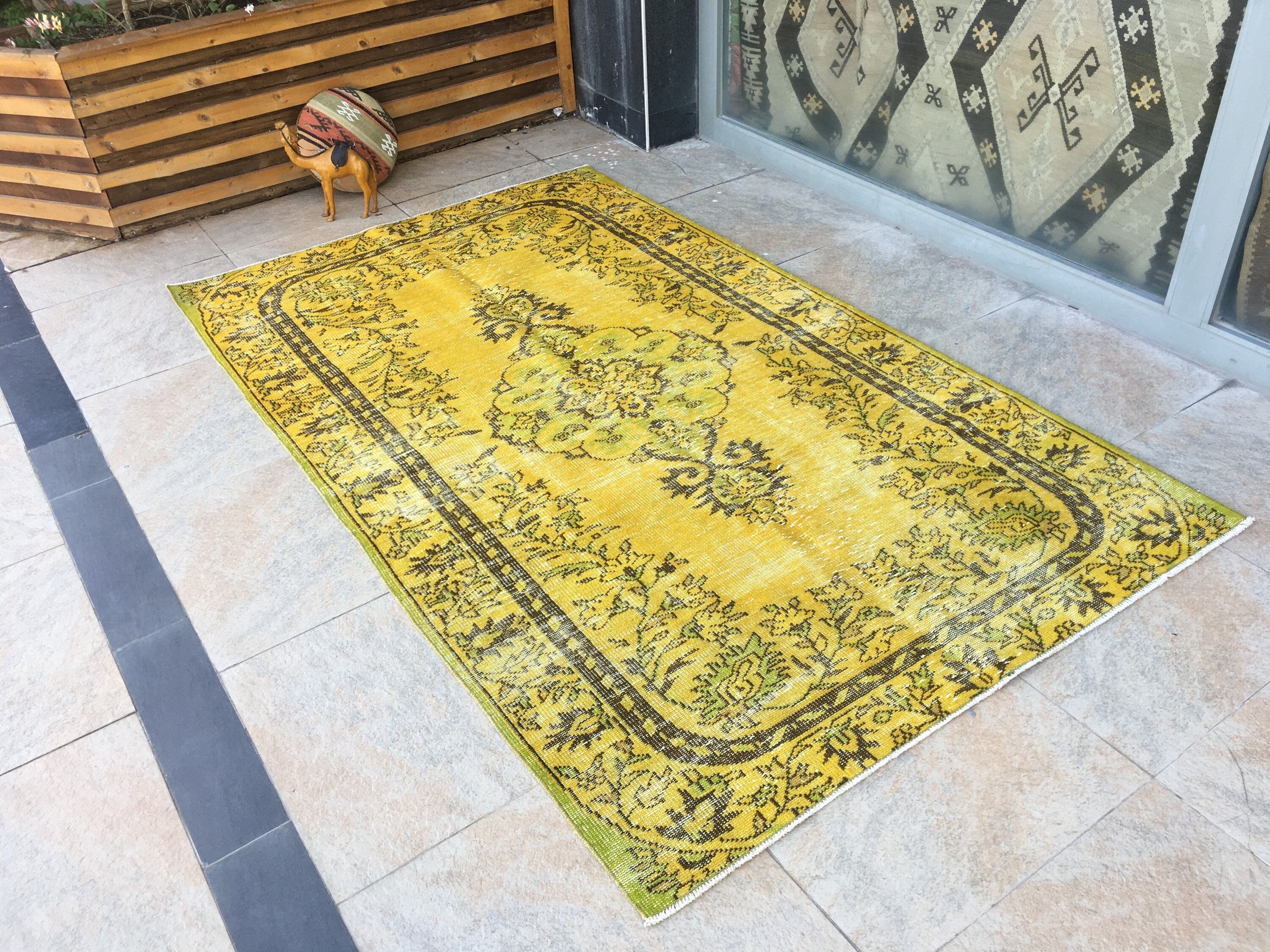 Large Yellow Rug Overdyed Large Rug Hallway Rug Turkish Etsy