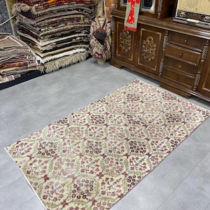 Antique Rug, Oushak Rug, Turkish Wool Carpet, Turkish Farmhouse Decor Vintage Rug,Floral Rug/3.8x6.5ft,Area Decor Rug, Bedroom Rug