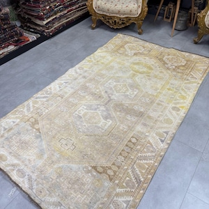 Tappeto pastello anticato, tappeto turco vintage, tappeto decorativo, tappeto tessuto a mano, tappeto tradizionale turco, 144 x 240 cm / 4,7 x 7,8 piedi, tappeto nomade