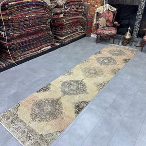 Turkish Runner Rug, Runner Rug,Brown Faded Runner Rug,Traditional Runner Rug,Muted Color Runner Rug,Kitchen Runner Rug,88x374cm/2.8x12.2ft