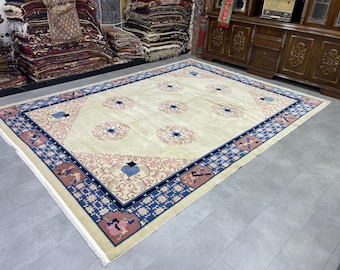 Vintage Rug,Area Rugs,Turkish Rug,Antique Rug,Rugs For Dining Room Rug,Ivory Flatweave Area Rug,Boho Rug,8.4x11.4ft,Wool Rug,9x12 Rug,