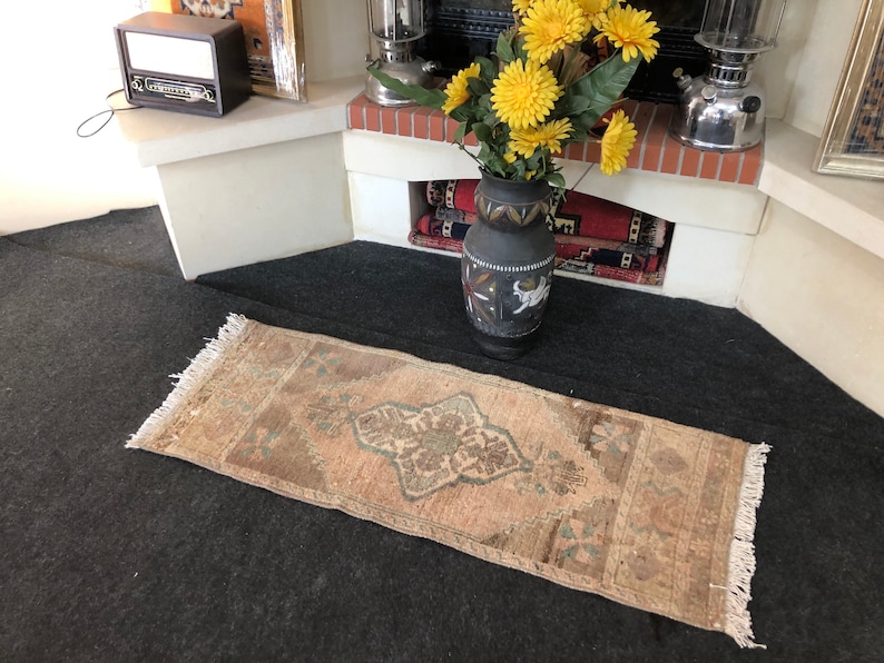 Small Handmade Rug 1.3x3.2ft Door Mat Rug Small Entry Rug Small Oriental Rug Small Turkish Rug, Small Vintage Rug Small Bathroom Rug