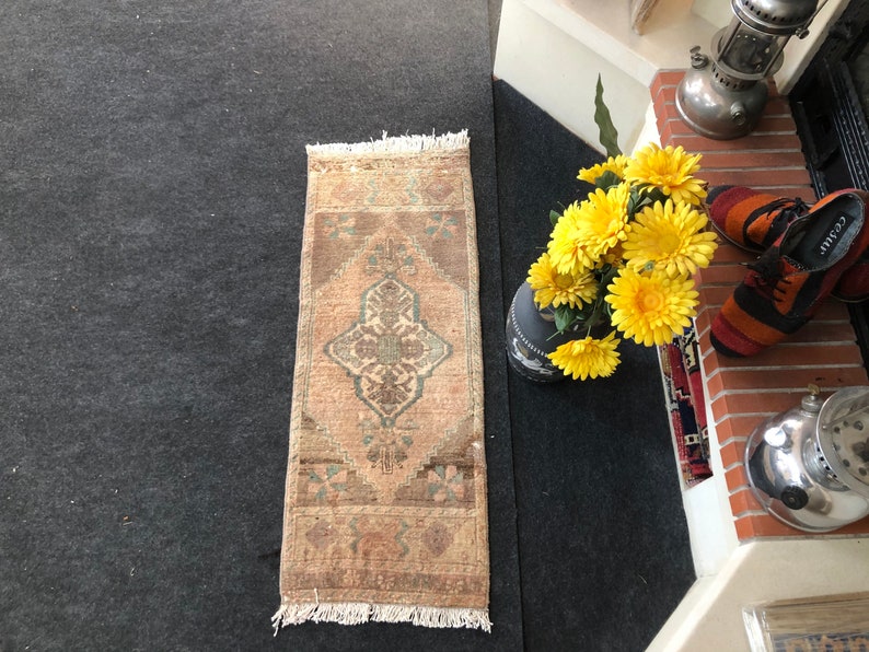 Small Handmade Rug 1.3x3.2ft Door Mat Rug Small Entry Rug Small Oriental Rug Small Turkish Rug, Small Vintage Rug Small Bathroom Rug