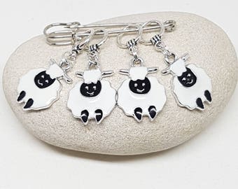 White sheep stitch markers for knitting (set of 4) - snag free enamel lamb knit markers, gifts for knitters, etst