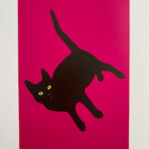 Louche Ruby - Black Cat on pink. Signed Inkjet print on 300gm Olin White stock edition of 50
