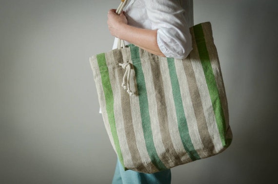 striped beach bag with rope handle