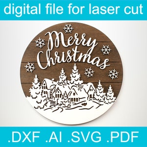 Arquivos de corte a laser, placa SVG de Feliz Natal, arquivos de roteador CNC, arquivos de sinal a laser, ideias para Glowforge, madeira cortada a laser
