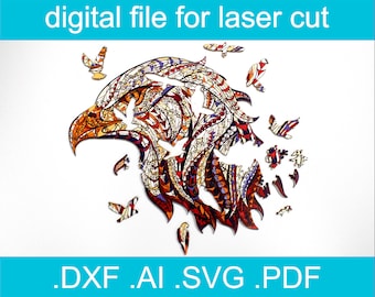 Laser Cut Files Puzzle Eagle | Glowforge Project | Cnc Files For Wood |  Glowforge SVG Files | Glowforge Ideas | Cnc Plans | Wooden Puzzle