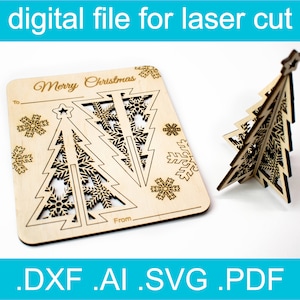 3D Puzzle Weihnachtsbaum Karte SVG • Laser-Schnittdatei • Glowforge • Xtool d1 • Lightburn • CNC • Vektorgrafik