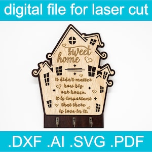 Archivos cortados por láser SVG Llavero Sweet Home • Proyecto cortado por láser Letrero de llave • Glowforge • Xtool d1 • Lightburn • CNC • Gráficos vectoriales